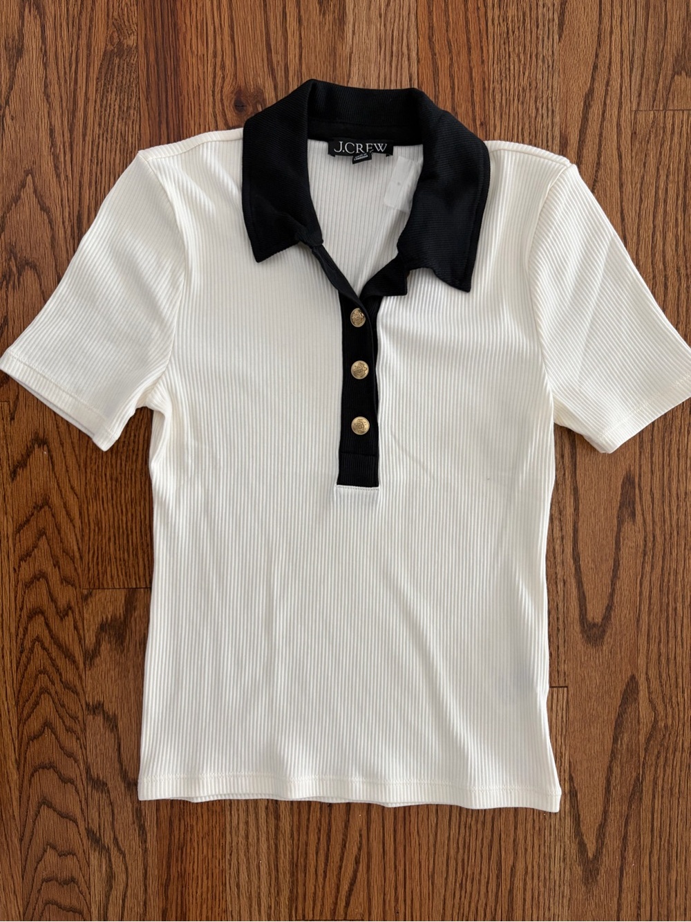 NWT J CREW VINTAGE RIB KNIT POLO IVORY/BLACK SIZE SMALL